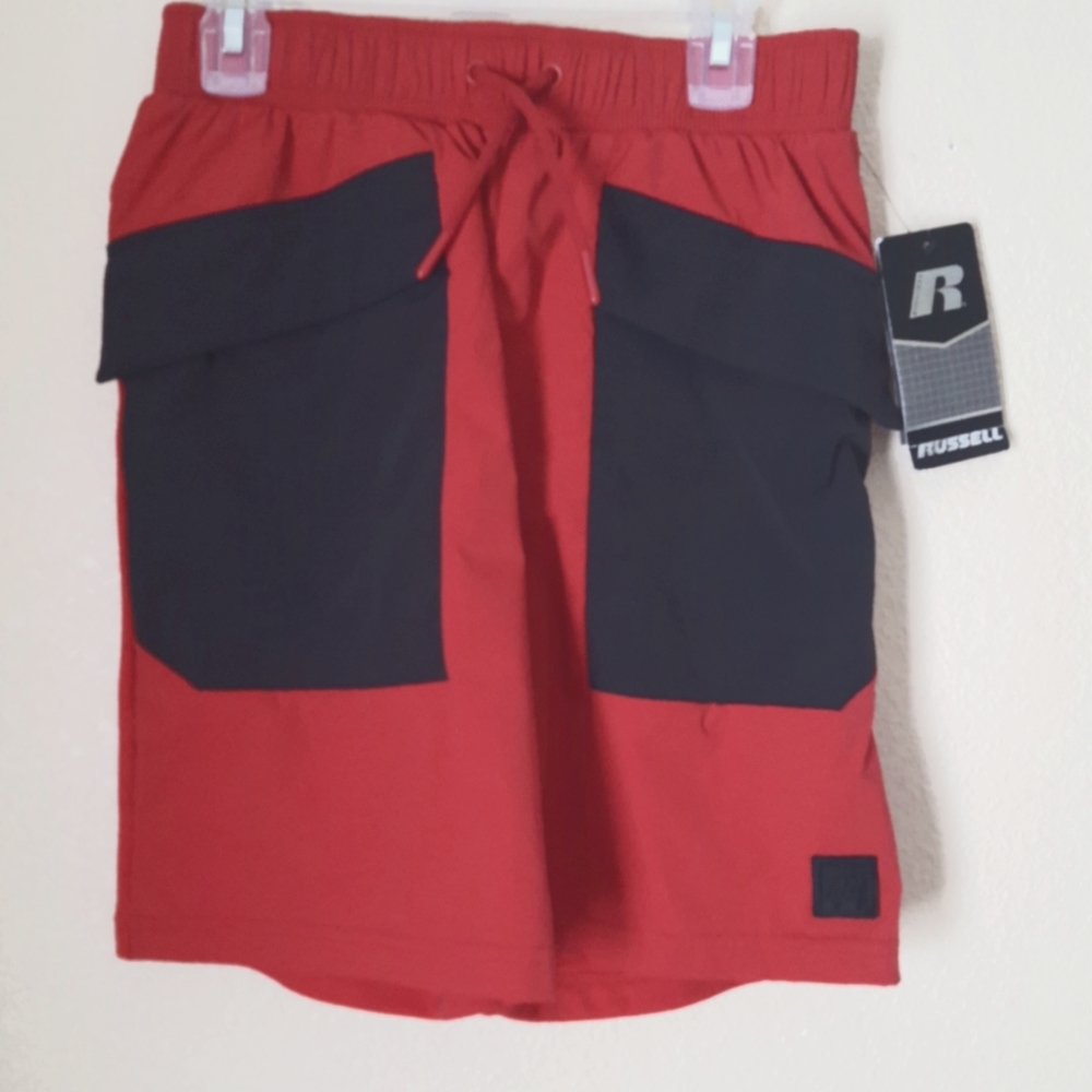 NWT Russell boys swim trunks red/black sz L